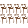 kit 8 cadeiras de jantar allegra pratica empilhavel marrom