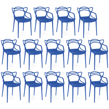 kit 14 cadeiras de jantar allegra pratica empilhavel azul petroleo