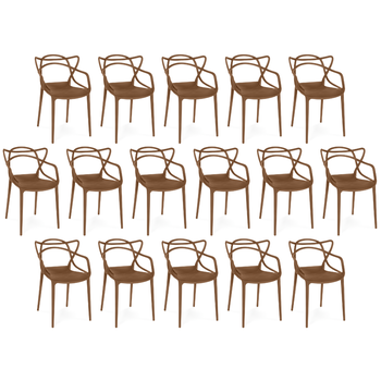 kit 16 cadeiras de jantar allegra pratica empilhavel marrom