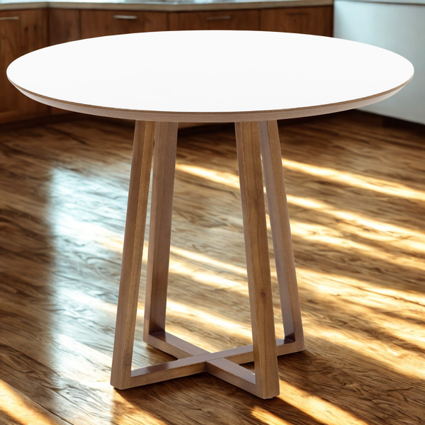 mesa de jantar redonda lara premium 100cm em madeira macica e mdf branco 4 ambiente