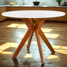 mesa de jantar redonda marci branca 120cm com base de madeira macica magazine decor 1 ambiente