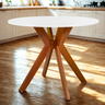 mesa de jantar redonda marci branca 100cm com base de madeira macica magazine decor 2 ambiente