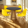 mesa de jantar redonda 100cm preta amadeirada com 4 cadeiras eames eiffel 2 ambiente
