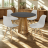 mesa de jantar redonda 100cm preta amadeirada com 4 cadeiras eames eiffel 6 ambiente
