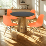 mesa de jantar redonda 100cm preta amadeirada com 4 cadeiras eames eiffel 7 ambiente