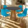 mesa de jantar redonda 100cm preta amadeirada com 4 cadeiras eames eiffel 12 ambiente
