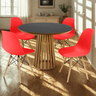 mesa de jantar redonda 100cm preta amadeirada com 4 cadeiras eames eiffel 1 ambiente