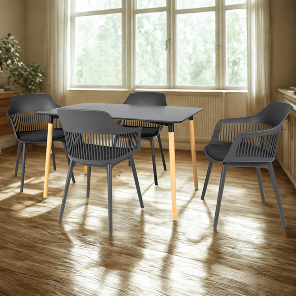 mesa de jantar retangular 4 lugares eiffel preta 120x80cm com cadeira marcela magazine decor ambiente