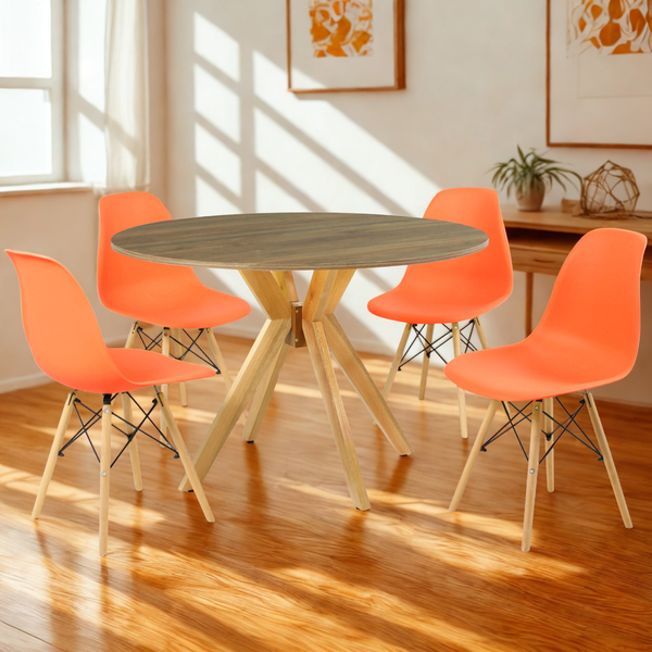 mesa de jantar redonda 100cm natural marci com 4 cadeiras eames eiffel magazine decor 7 ambiente