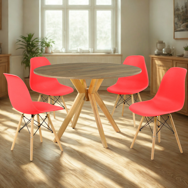 mesa de jantar redonda 100cm natural marci com 4 cadeiras eames eiffel magazine decor 13 ambiente