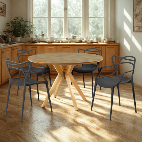 mesa de jantar redonda marci premium natural 120cm com 4 cadeiras allegra 7 ambiente