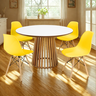 mesa de jantar redonda 120cm luana amadeirada branca com 4 cadeiras eames eiffel 2 ambiente