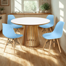 mesa de jantar redonda 120cm luana amadeirada branca com 4 cadeiras eames eiffel 4 ambiente