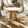 mesa de jantar redonda 120cm luana amadeirada branca com 4 cadeiras eames eiffel 6 ambiente