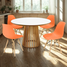 mesa de jantar redonda 120cm luana amadeirada branca com 4 cadeiras eames eiffel 7 ambiente