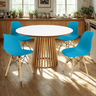 mesa de jantar redonda 120cm luana amadeirada branca com 4 cadeiras eames eiffel 12 ambiente