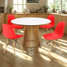 mesa de jantar redonda 120cm luana amadeirada branca com 4 cadeiras eames eiffel 1 ambiente