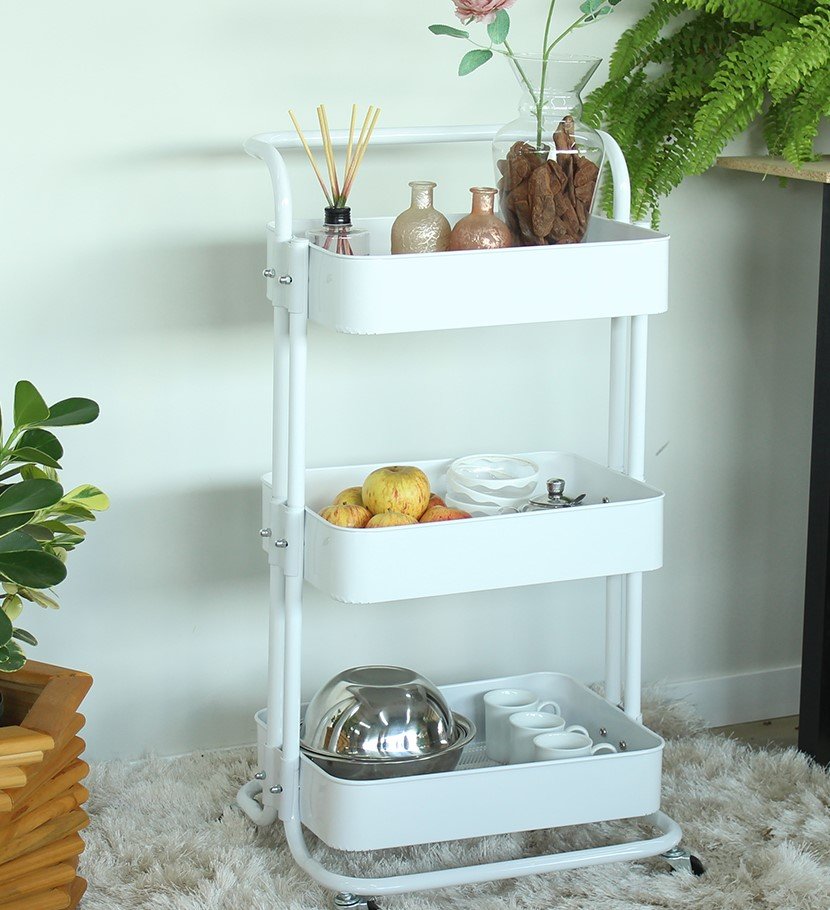 carrinho multiuso organizador 3 prateleiras branco em ferro para cozinhas e despensas magazine decor