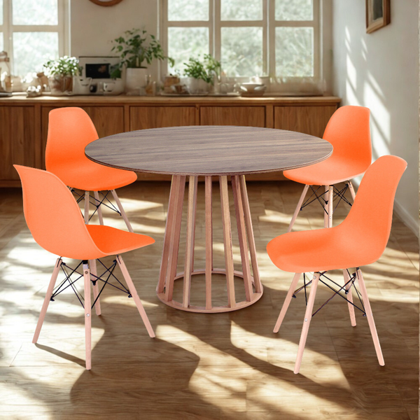 mesa de jantar redonda talia amadeirada 120cm com 4 cadeiras eiffel 2 ambiente