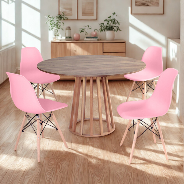 mesa de jantar redonda talia amadeirada 120cm com 4 cadeiras eiffel 10 ambiente