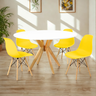 mesa de jantar redonda 120cm branca marci amadeirada com 4 cadeiras eames eiffel 2 ambiente