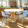 mesa de jantar redonda 120cm branca marci amadeirada com 4 cadeiras eames eiffel 4 ambiente