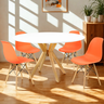 mesa de jantar redonda 120cm branca marci amadeirada com 4 cadeiras eames eiffel 7 ambiente