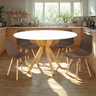 mesa de jantar redonda 120cm branca marci amadeirada com 4 cadeiras eames eiffel 8 ambiente