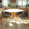 mesa de jantar redonda 120cm branca marci amadeirada com 4 cadeiras eames eiffel 10 ambiente