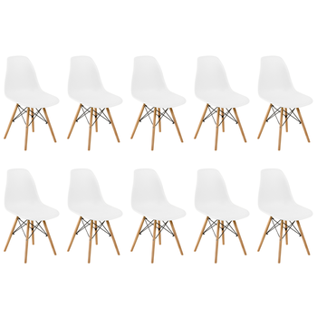 conjunto 10 cadeiras charles eames eiffel wood base madeira branca