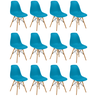 conjunto 12 cadeiras charles eames eiffel wood base madeira turquesa