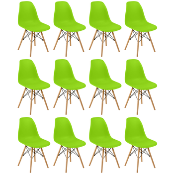 conjunto 12 cadeiras charles eames eiffel wood base madeira verde