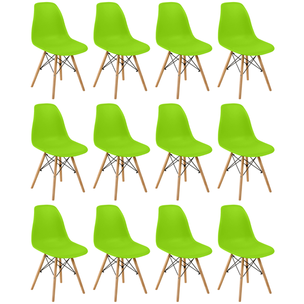 conjunto 12 cadeiras charles eames eiffel wood base madeira verde