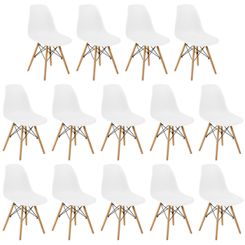 conjunto 14 cadeiras charles eames eiffel wood base madeira branca
