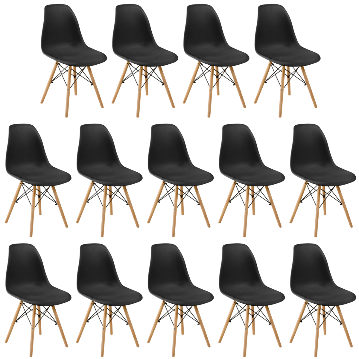Conjunto 14 Cadeiras Charles Eames Eiffel Wood Base Madeira Preta