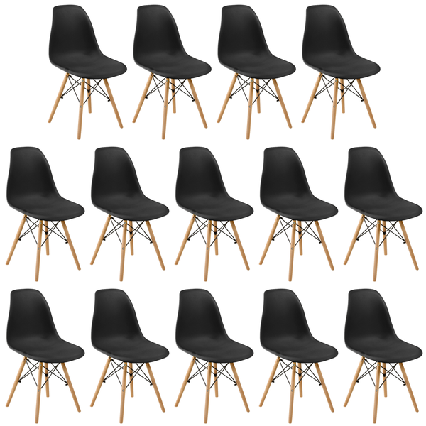 conjunto 14 cadeiras charles eames eiffel wood base madeira preta