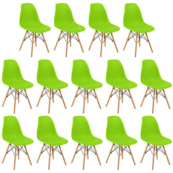 conjunto 14 cadeiras charles eames eiffel wood base madeira verde