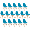 conjunto 16 cadeiras charles eames eiffel wood base madeira turquesa