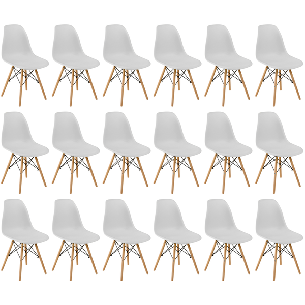 conjunto 18 cadeiras charles eames eiffel wood base madeira cinza
