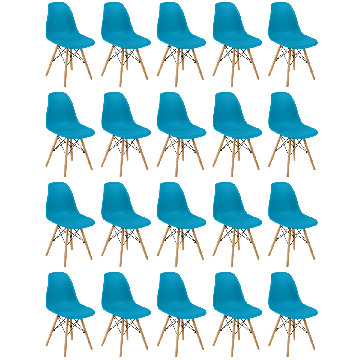 Conjunto 20 Cadeiras Charles Eames Eiffel Wood Base Madeira Turquesa