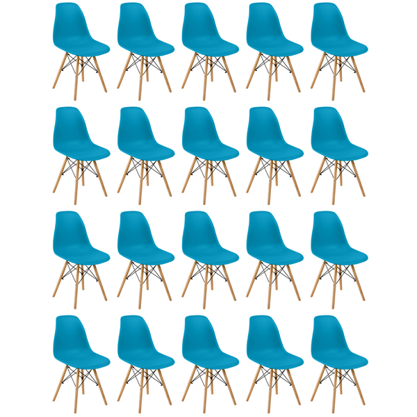 conjunto 20 cadeiras charles eames eiffel wood base madeira turquesa
