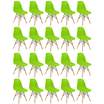 conjunto 20 cadeiras charles eames eiffel wood base madeira verde