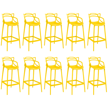 kit 10 banquetas allegra com encosto design cozinhabancada amarelo