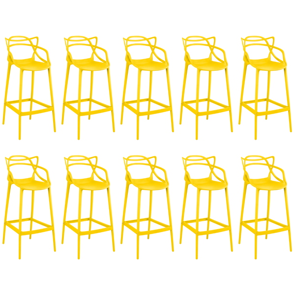 kit 10 banquetas allegra com encosto design cozinhabancada amarelo