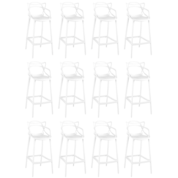 kit 12 banquetas allegra com encosto design cozinhabancada branco