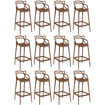 kit 12 banquetas allegra com encosto design cozinhabancada marrom