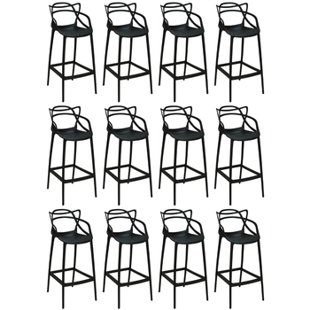 kit 12 banquetas allegra com encosto design cozinhabancada preto