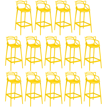 kit 14 banquetas allegra com encosto design cozinhabancada amarelo