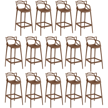 kit 14 banquetas allegra com encosto design cozinhabancada marrom