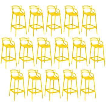 kit 16 banquetas allegra com encosto design cozinhabancada amarelo